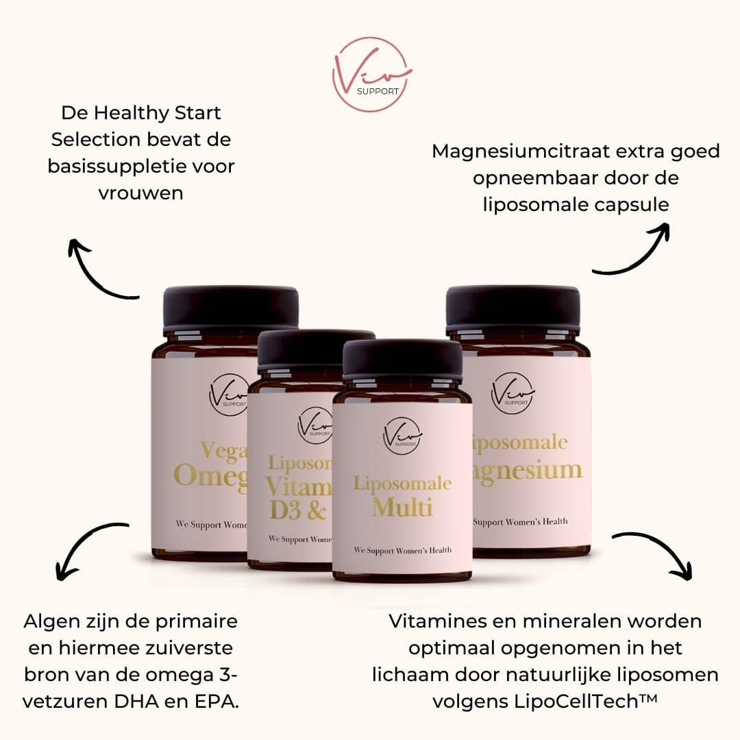Viv Support Healthy Start Selection & Boek verpakking achterzijde met ingrediëntenlijst